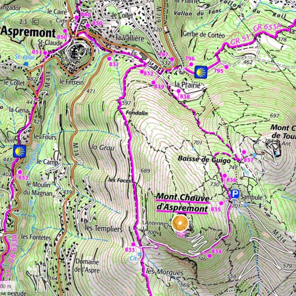 Carte de la randonnée du tour du mont Chauve.