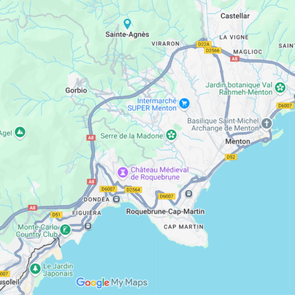 Carte Sainte-Agnès dans les alpes-Maritimes.