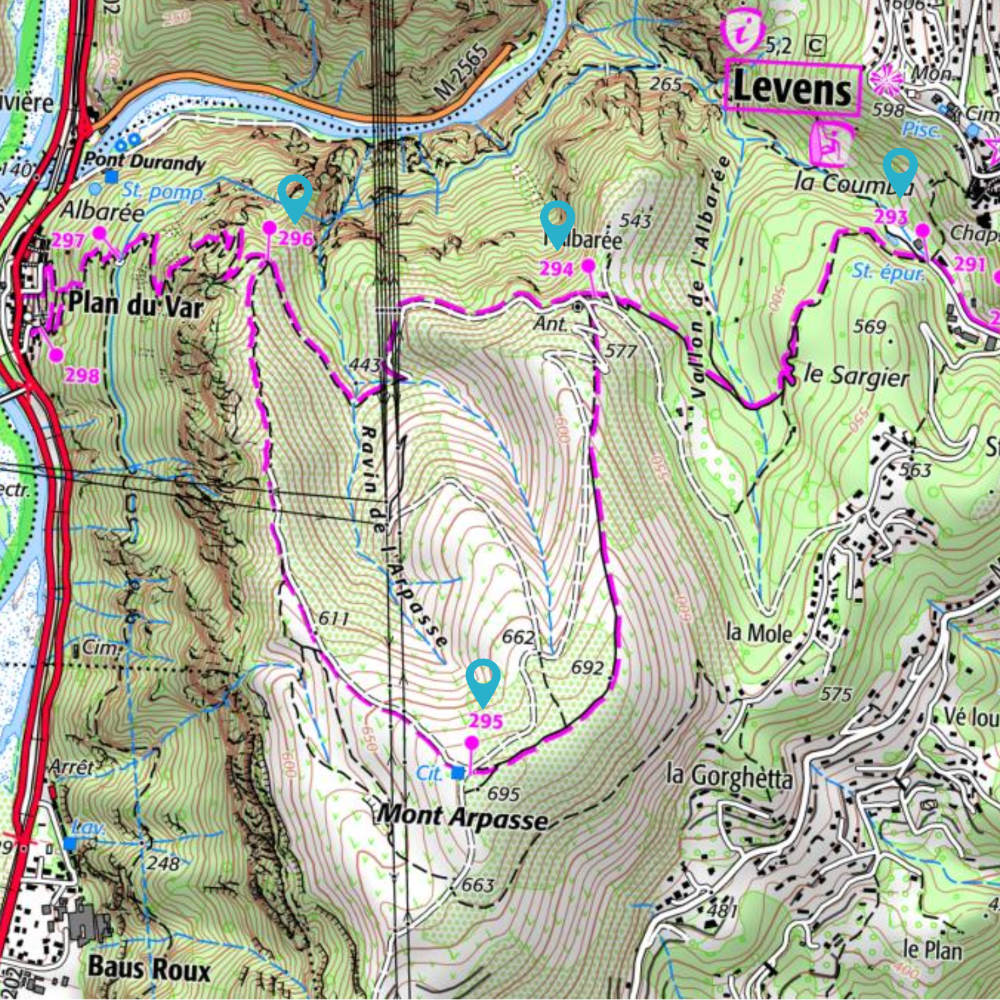Carte randonnée au Mont Arpasse sur la commune de Levens.